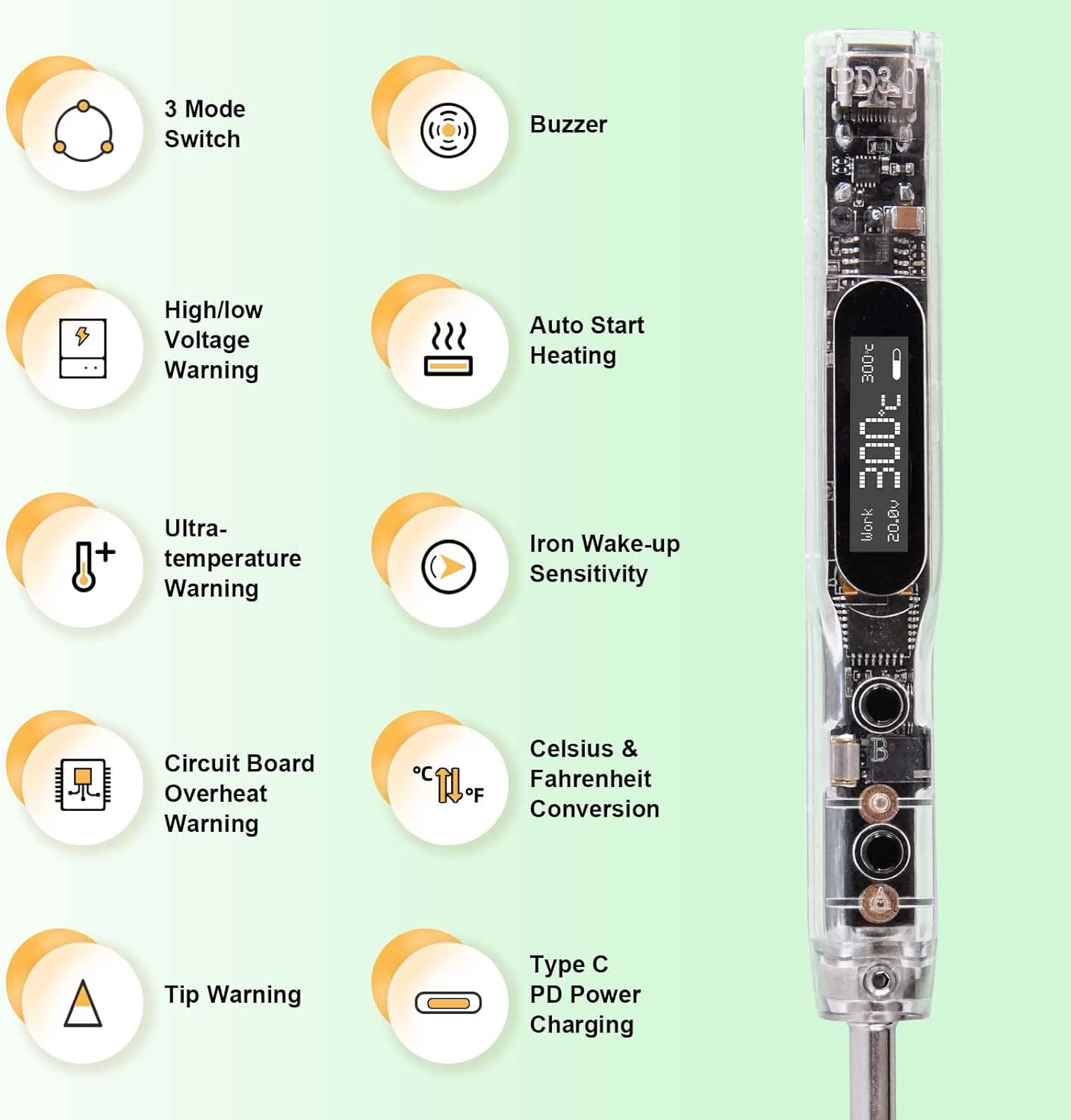 SEQURE SI012 Soldering Iron, 68W Electric Soldering Iron Kit Adjustable Temperature 212°F-842°F, 8S Fast Heating, Digital OLED, Auto Sleep, 19V Power Adapter, 2 Soldering Tips Portable Welding Tool