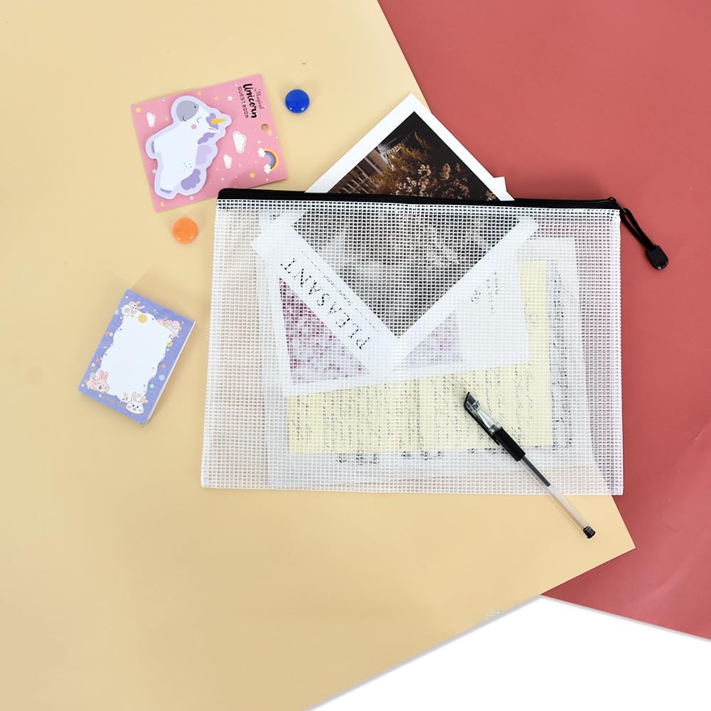 Vuzvuv A5-22 PCS 9.49"x 7.09"Mesh Zipper Pouch Set，Resistant Document File Folders Plastic Mesh Bag with Label Sticker for File, Document, Makeup, Board Game School Office Home Travel Storage