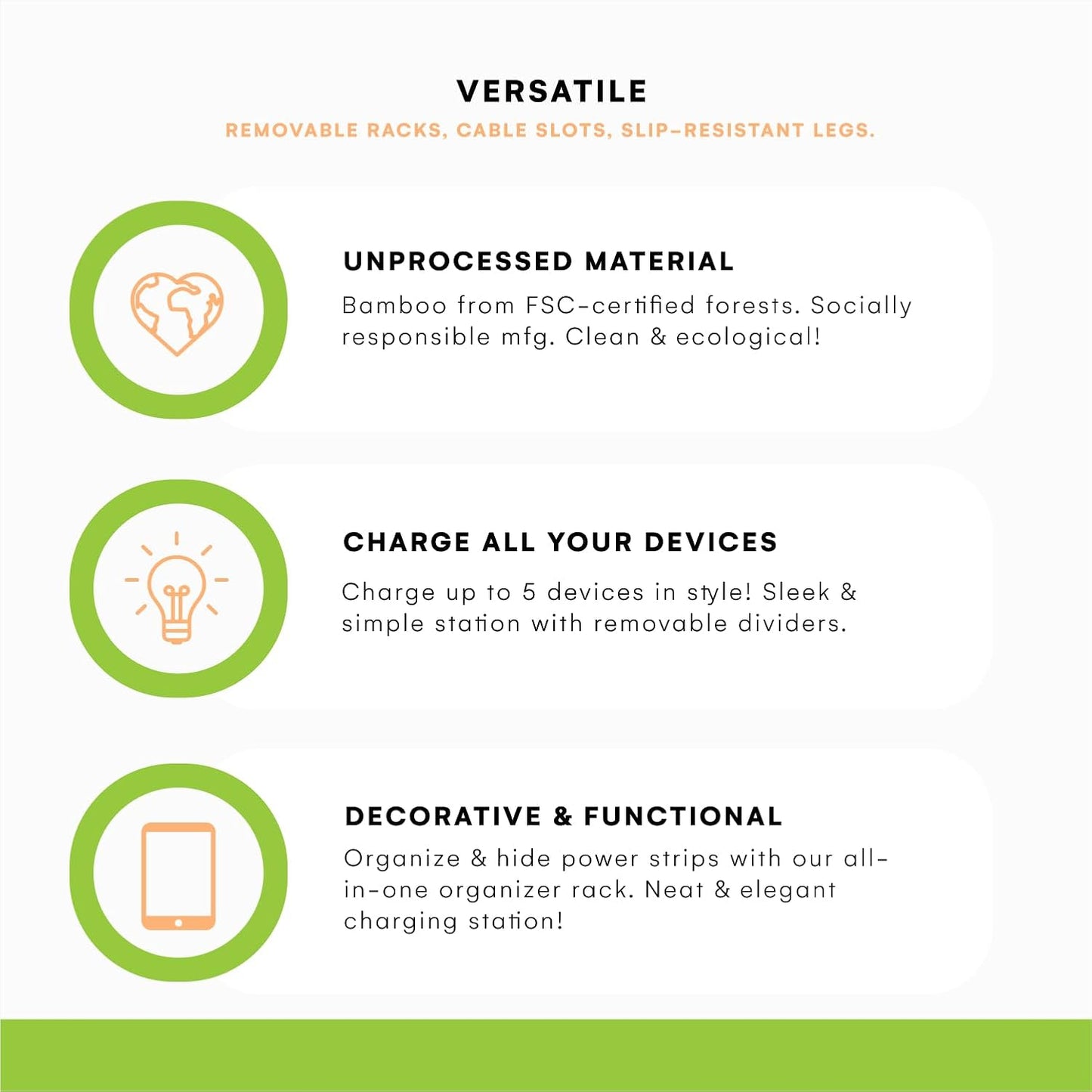 Prosumer's Choice Natural Bamboo Device Charging Station for Multiple Devices | Desk Dock Organizer for Cell Phone, Tablet, Apple iPhone, iPad | with Removable Dividers - Black