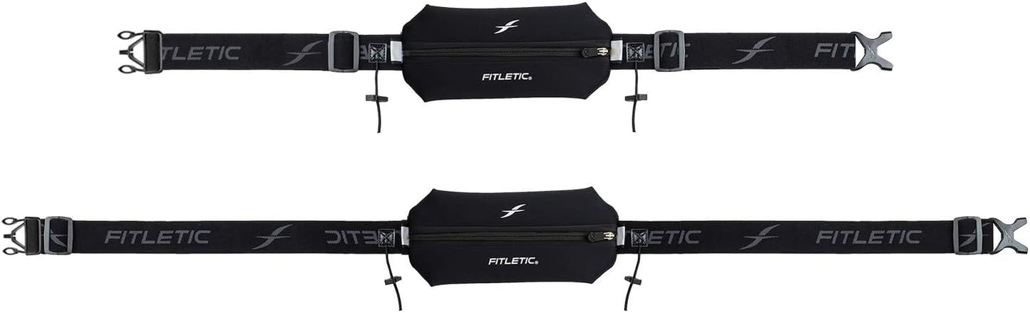 Fitletic Neo Race Belt, Black | Unique No Bounce Design for Marathon, Triathlon, Trail, 5k, 10k | Running Belt | N01R-01