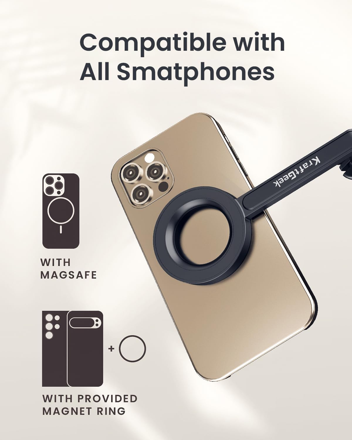 KraftGeek Magnetic Tripod for iPhone, 64” Selfie Stick for iPhone Magsafe, Phone Tripod Stand with Remote for Cell Phone Video Recording Travel