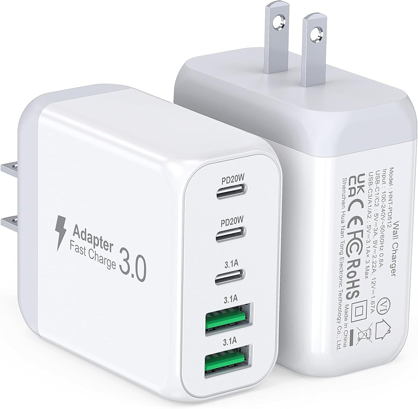 50W USB C Wall Charger Block, 2Pack 5-Port C Charger Fast Charging Block Dual PD Power Adapter&QC 3.0 Wall Plug Multiport Type C Charging Cube Brick for iPhone 16/15/14/13/12 Pro Max, iPad,Samsung