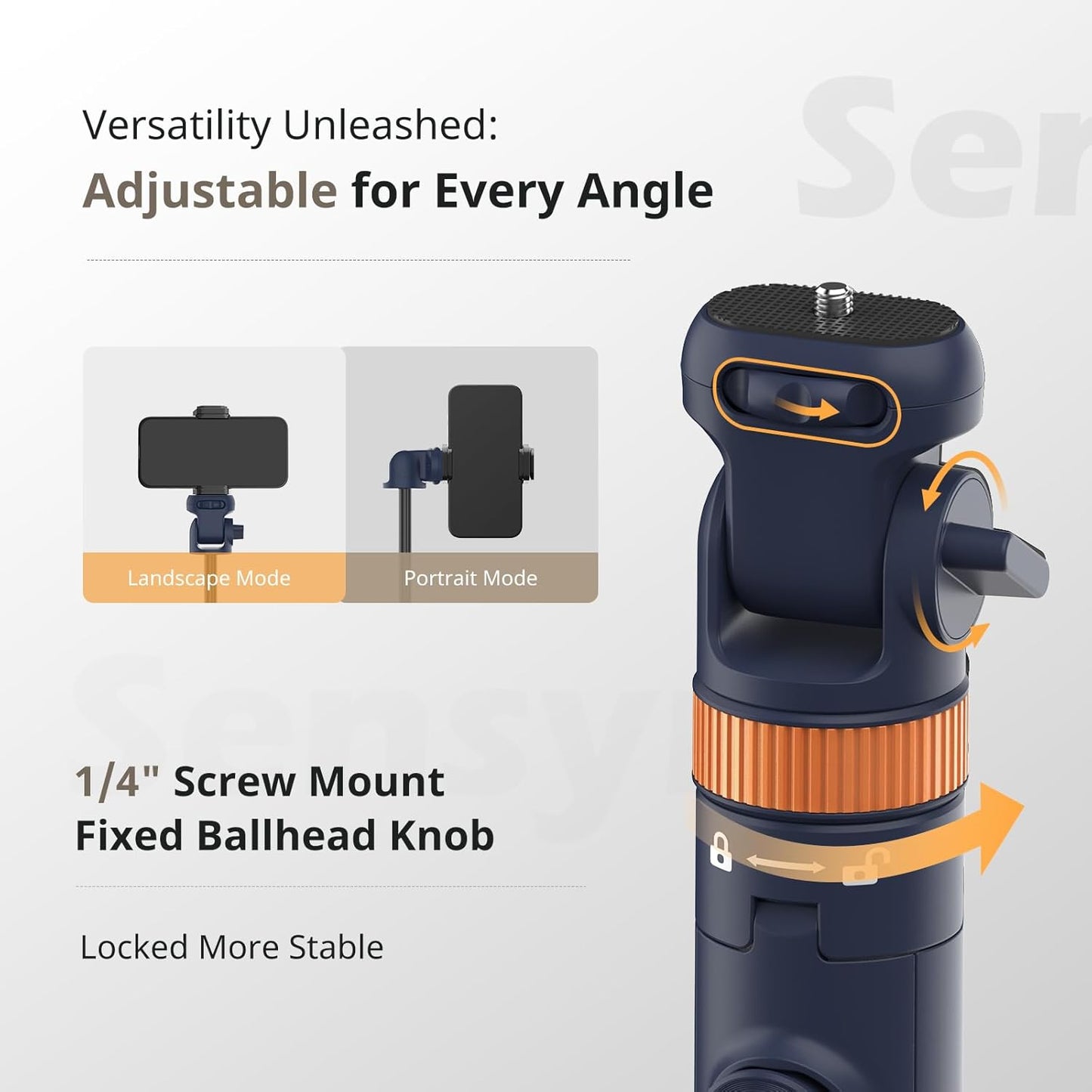 Sensyne 72" Phone Tripod, Extendable Selfie Stick with Detachable Phone Holder Compatible with All Cell Phones/Camera Blue