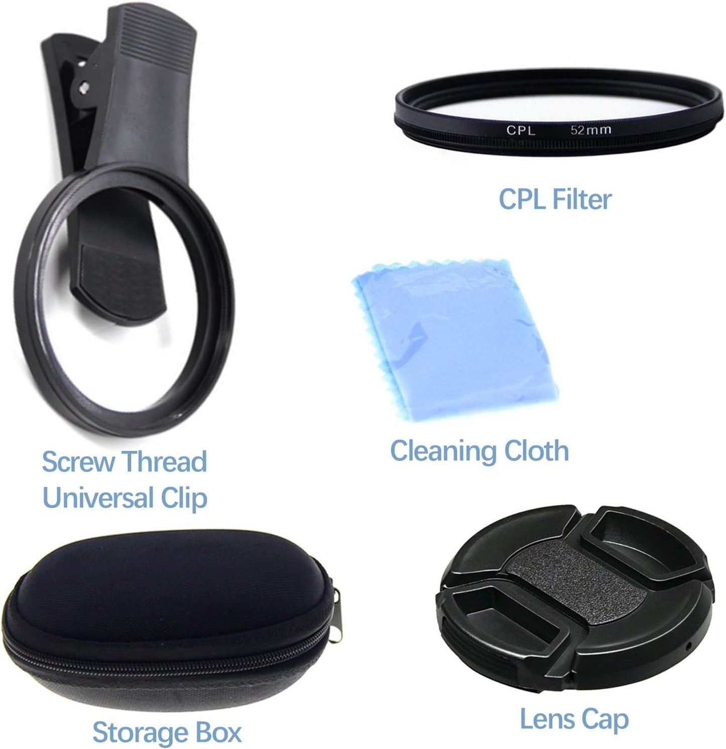 52MM Circular Polarizer Filter for Phone, Clip-on CPL Phone Camera Lens Filter Compatible with iPhone 16 15 14 13 and Other Smart Phones, Ultra Slim Multi-Coated CPL Lens Filter with Case