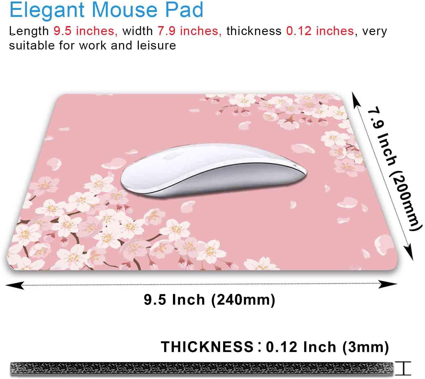 IMAYONDIA Cute Pink Mouse Pad, Floral Flowers Mouse Pad, Sakura Cherry Blossom Mousepad, Japanese Aesthetic Desk Decor, Anti Slip Rubber Base Mice pad for Computer Office Girl, 9.5 x 7.9 Inch