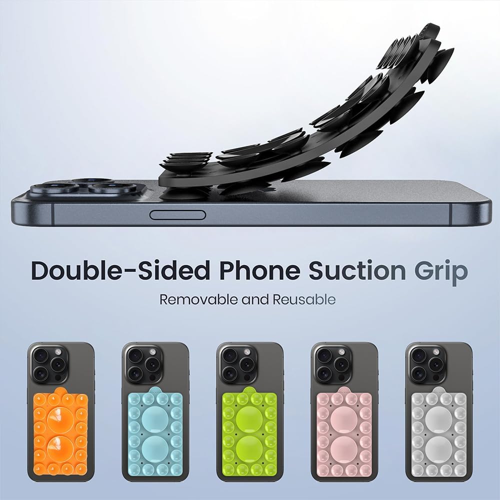 ZYCCER Double Sided Silicone Suction Phone Holder Mount,Compatible with iPhone and Android Cases Hands-Free Mirror Shower Phone Mount Strong Grip Holder (Black, Double Sided 2PCS)