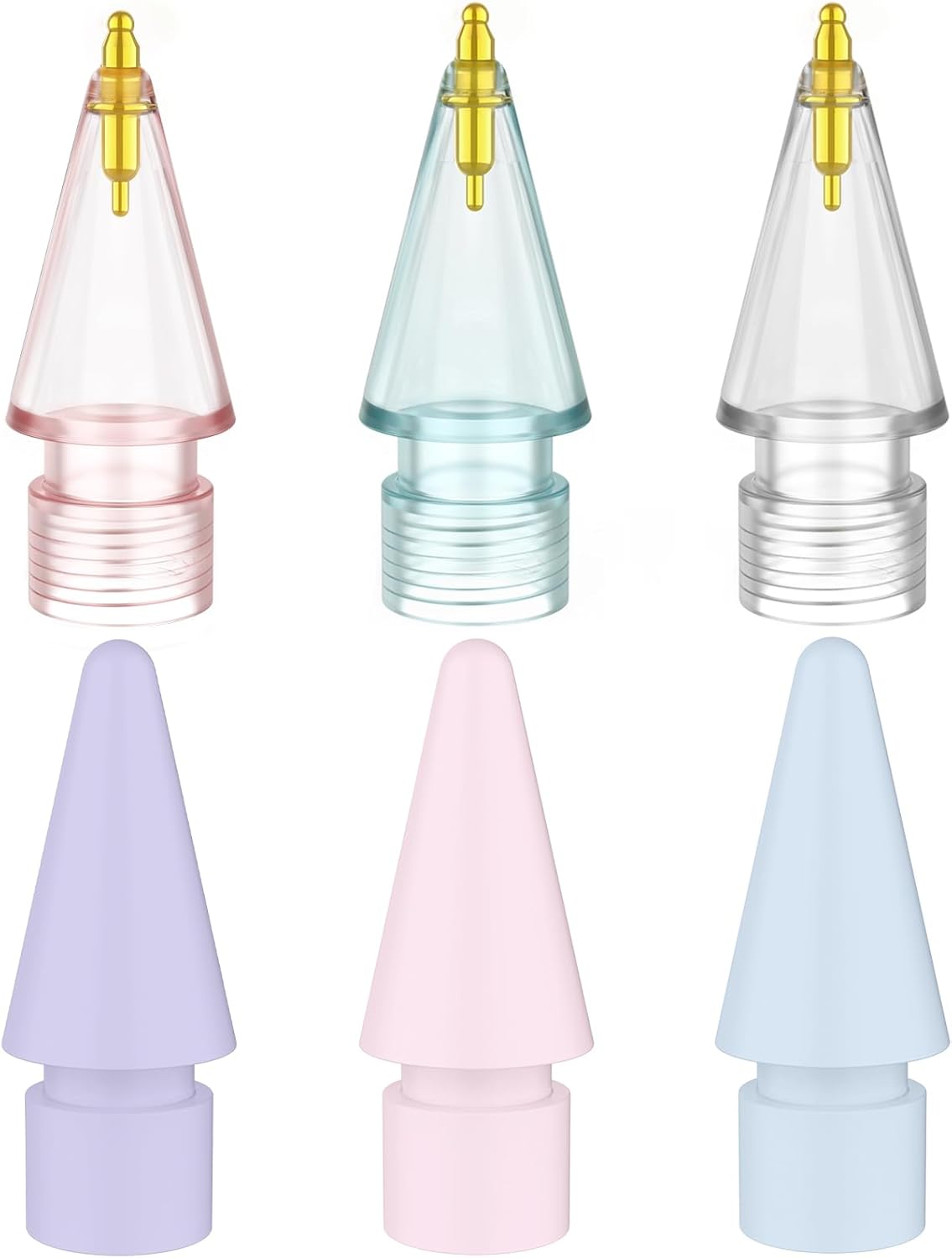 6 Pack Fine Point Replacement Tips Compatible with Apple Pencil 2nd Generation, Apple Pencil 1st Generation & Apple Pencil USB-C Colorful Nibs (Original/Clear/Clear Pink/Clear Blue)