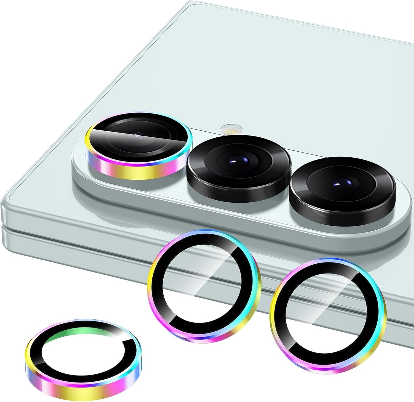 for Samsung Galaxy Z Fold 7 Camera Lens Protector, Individual Metal Ring Tempered Glass Lens Cover, [Strong Adsorption] Scratch Resistant Ultra-Thin HD Clear Lens Cover, 1 Set-Colorful Ring
