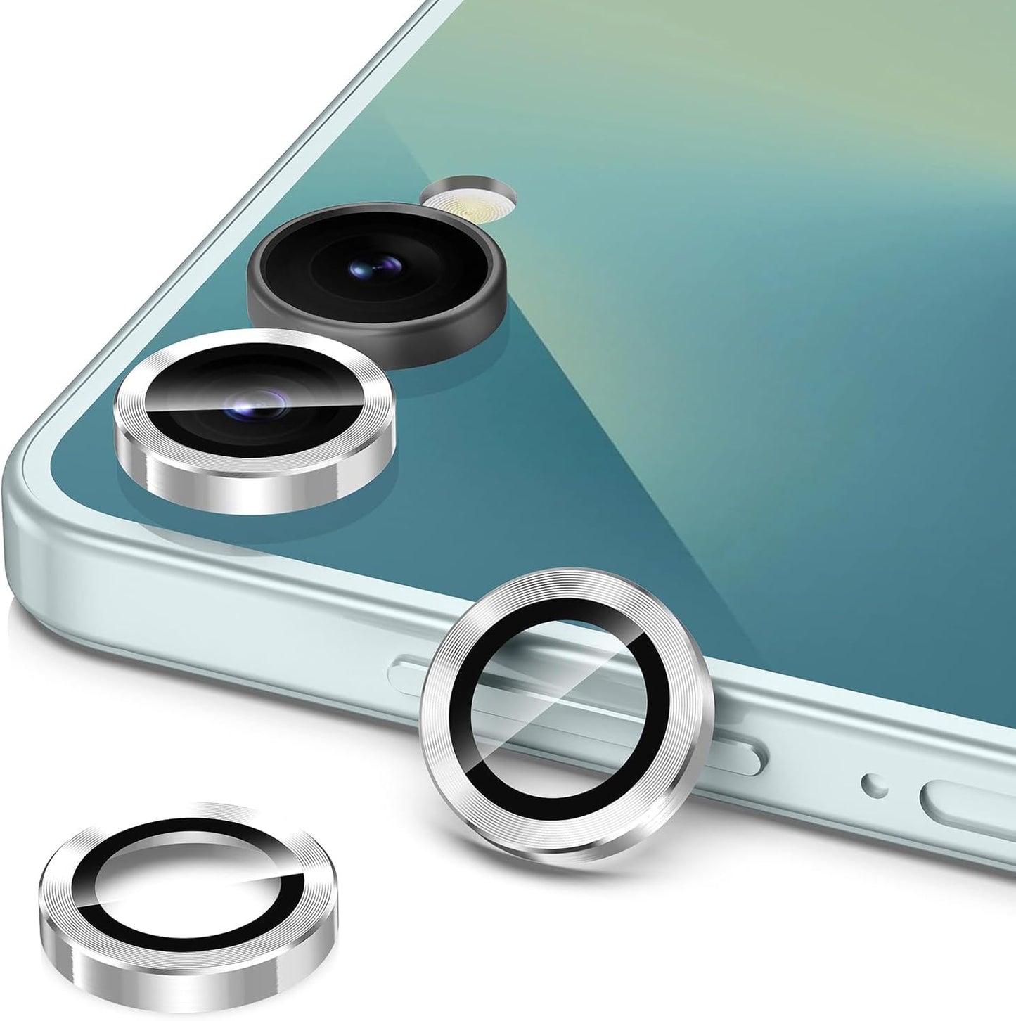 for Samsung Galaxy Z Flip 7 Camera Lens Protector, Individual Metal Ring Tempered Glass Lens Cover, [Strong Adsorption] Scratch Resistant Ultra-Thin HD Clear Lens Cover, 1 Set-Silvery