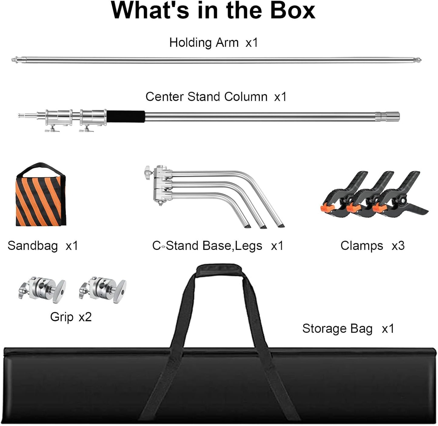 Heavy Duty C Stand 10.8ft/330cm with Holding Arm Carry Bag Sandbag 3*Clip 2*Grip Head Stainless Steel Photography Light Stand C-Stand Sturdy for Photography Studio Video Monolight Softbox Shooting