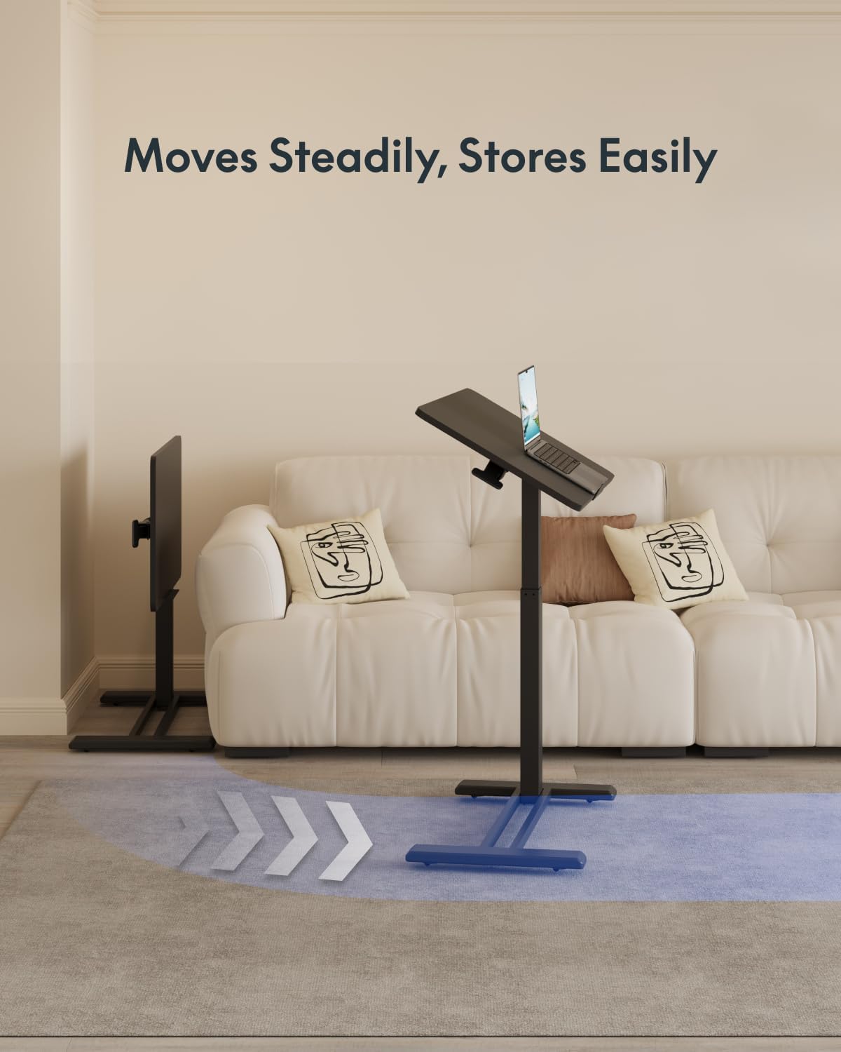 FLEXISPOT H7 PRO Mobile Standing Desk Adjustable Overbed Table Pneumatic with Wheels 90°Tiltable Portable Laptop Desk Rolling Computer Cart Foldable Bedside Table(27.6" W x 15.7" D, Black)