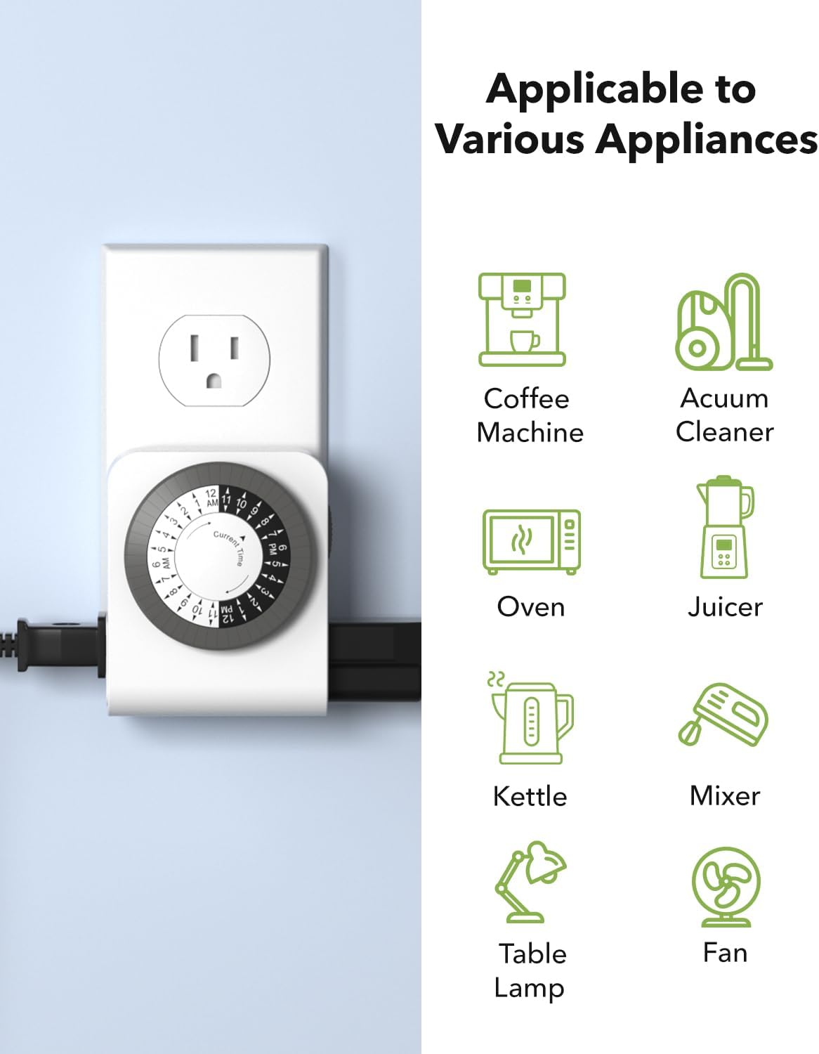 BN-LINK Timer Outlet with 2 Grounded Outlets, Mechanical Light Timers for Electrical Outlets Indoor, 24-Hour 3-Prong Timer Outlet for Lamp, Indoor Lighting and Christmas Lights, 15A/1875W, 2 Pack