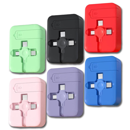 6 Pcs 3 in 1 Retractable Multi Chargers Cable(3.28FT) with USB C/Micro USB/IP and Phone Stand, Festivals and Birthday Gift for Your Family and Friends, Compatible with iPhone/Android/Tablet