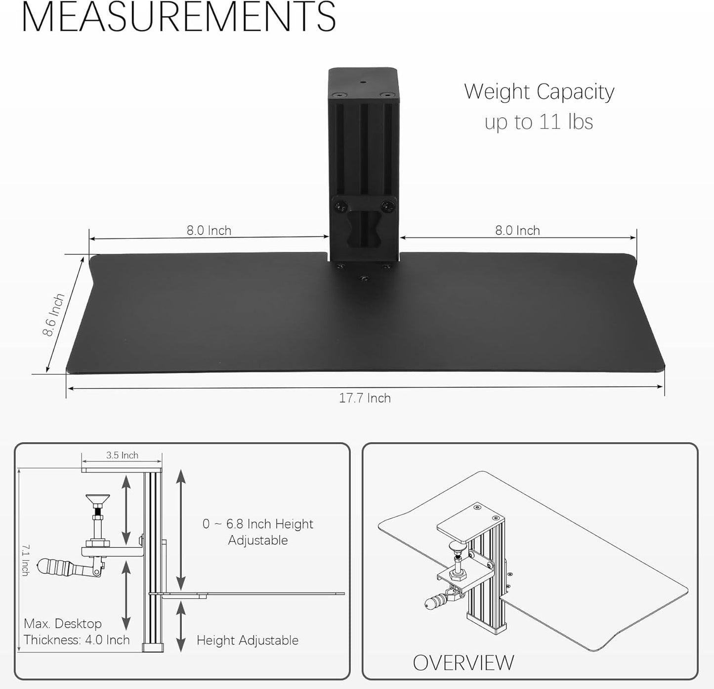 Quick Release Keyboard Desk Mount, Clamp-on Adjustable Tray,18.5x8.7 Inch, Extra Sturdy Single Clamp Design, Height Adjustable Ergonomic Typing for Office, Home, Gaming - Save Desk Space, Special Use