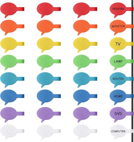 Trilancer Cord Labels Cable Label, Multicolored Handwriting Cord Tags - Speech Bubbles Tags for Organizing Wires and Identification, Reusable with Multiple Uses - 32 PCS