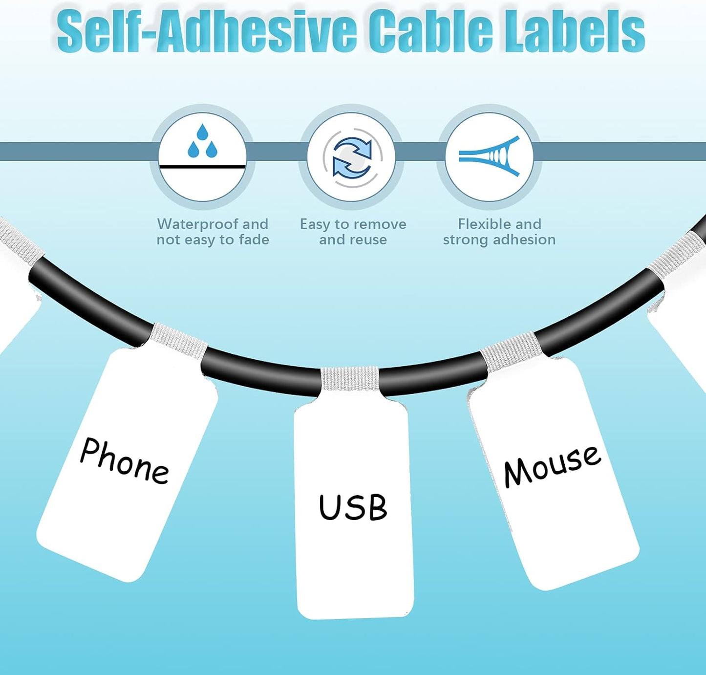 60 Pieces Self-Adhesive Cable Labels, Paste Wire Labels, Nylon Writable Cord Tags Waterproof White Wire Cable Tags for Electronics Office Computers Management and Identification (Pack of 2)