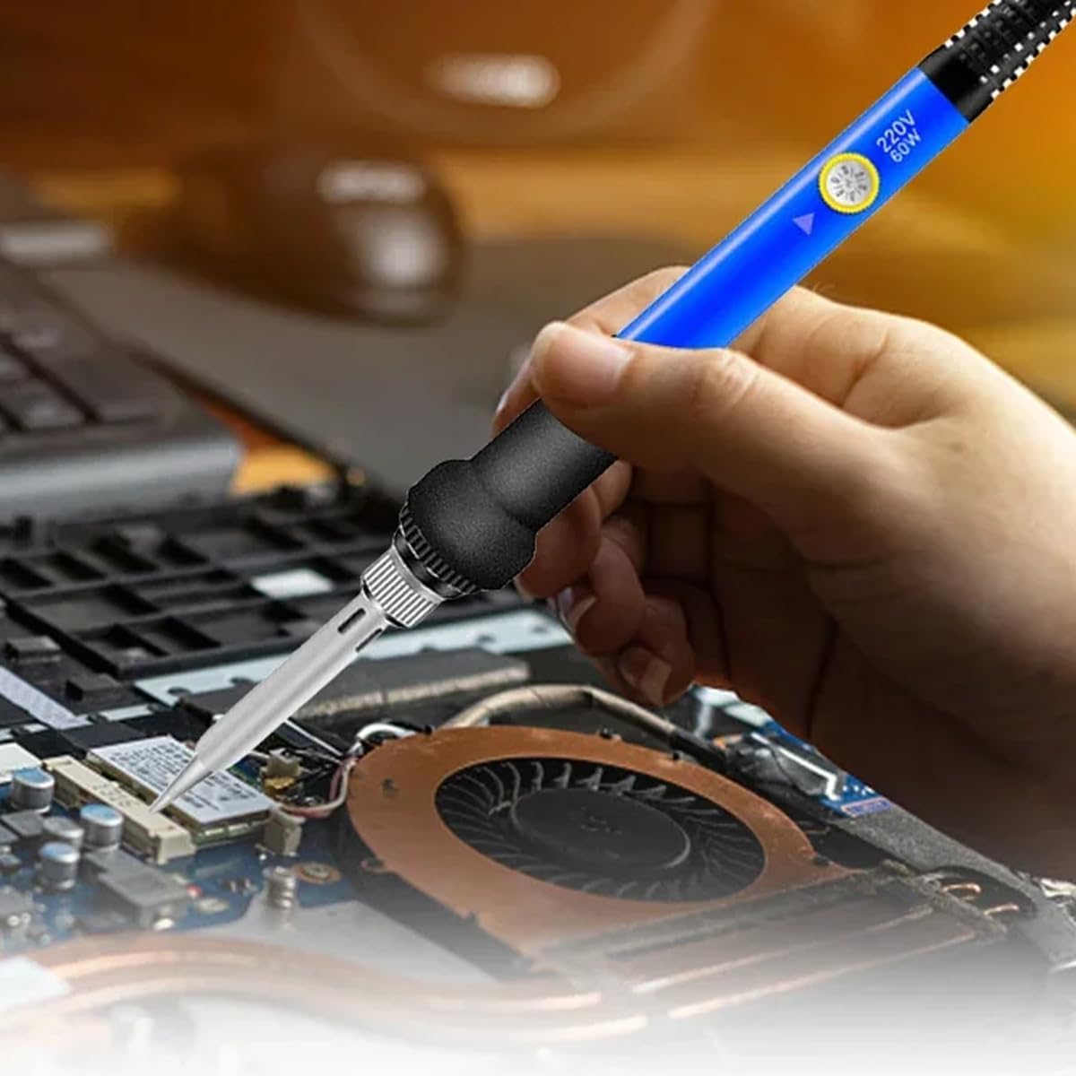 Soldering Iron Kit 60W with Interchangeable Iron Tips, Stand, Solder Tube, Welding Wire, 15-in-1 Adjustable Temperature Soldering Gun Welding Iron Kit for any Hobby Enthusiast 110V