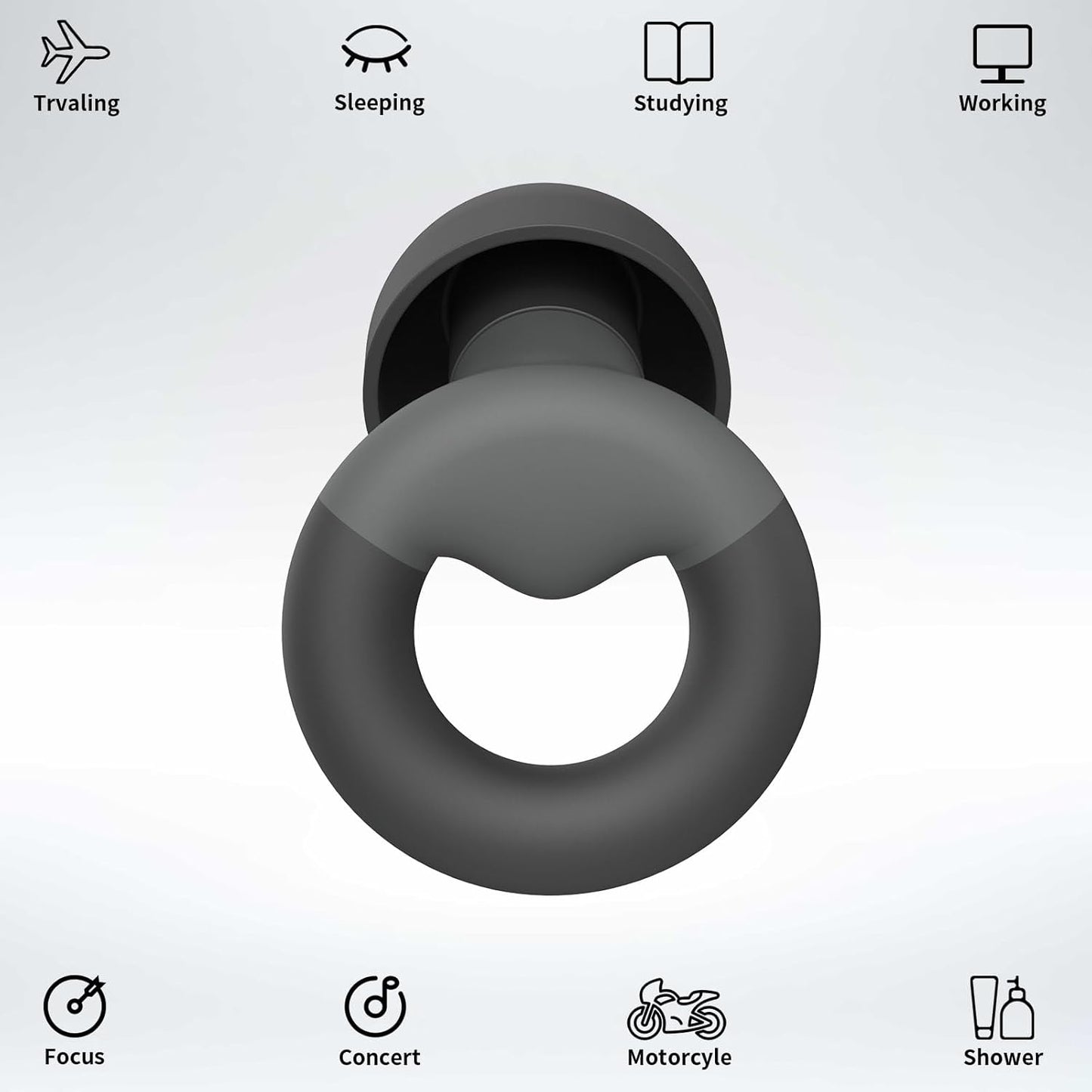 Ear Plugs for Sleeping, 2 Pairs of Reusable Earplugs for Noise Reduction 25dB-30dB with 8 Ear Tips, Soft Hearing Protection Ear Plugs for Concert,Noise Sensitivity, Study & Work, Black