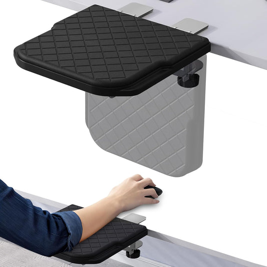 Arm Rest for Desk, 90°Foldable Computer Wrist Rest Shelf with Sponge Padding, Clamp on Arm Support, Ergonomic Sturdy Desk Extender for Office & Home, Durable & Easy to Install (Black)