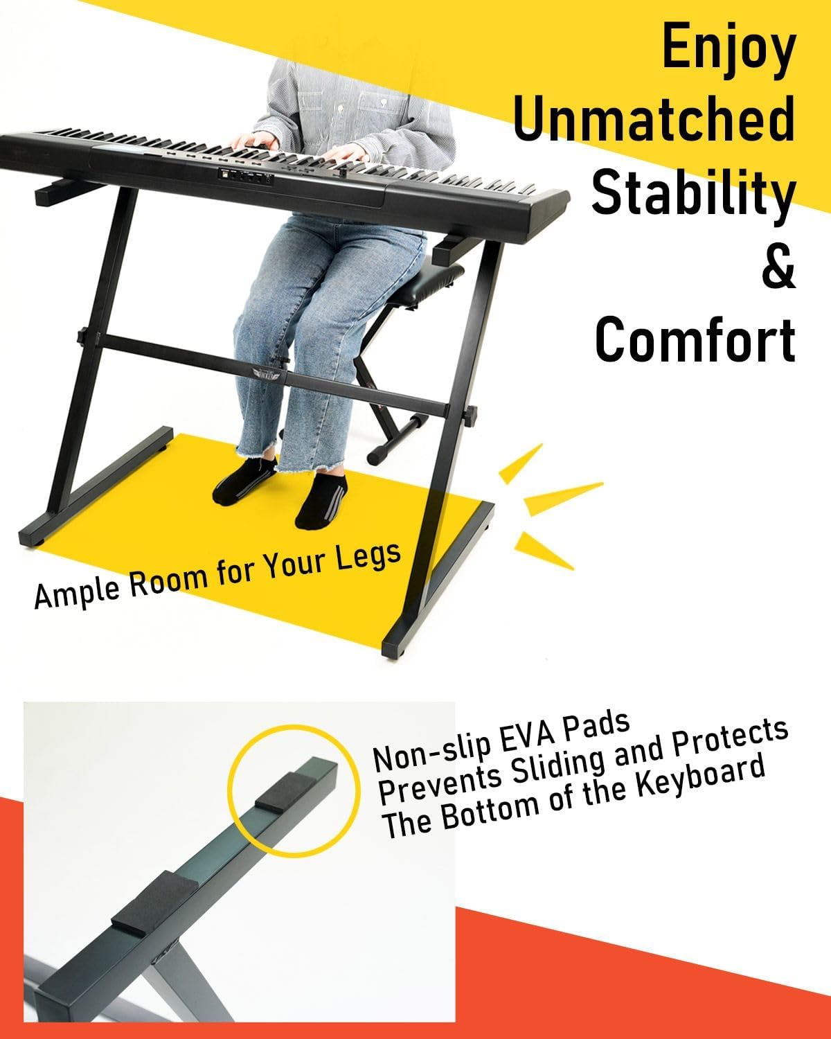 Stage Rocker Z-Style Keyboard Stand, Adjustable Width for 61/88 Key Keyboards, Sturdy & Durable Digital Piano Stand, Easy Storage, Sleek Black.
