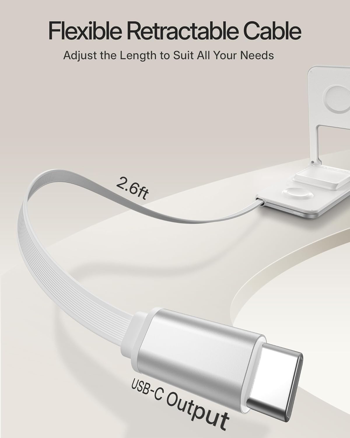 Wireless Mag-Safe Charger Stand for iPhone 16 Pro Max, 3 in 1 Charging Station for Multiple Devices, Metal Foldable Travel Charger for Apple Watch & AirPods, Built-in Retractable USB-C Cable, White