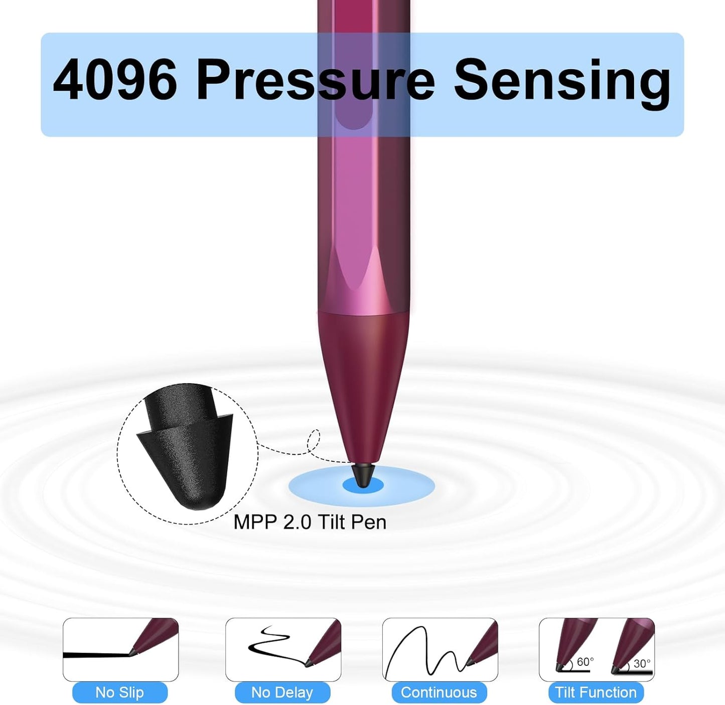 Stylus Pen for ASUS Transformer/ASUS Zenbook/ASUS Vivobook Flip/ASUS Notebook Touchscreen Laptop Tablet Rechargeable MPP 2.0 Tilt Pencil 4096 Pressure Sensitivity Microsoft MPP Protocol, Red