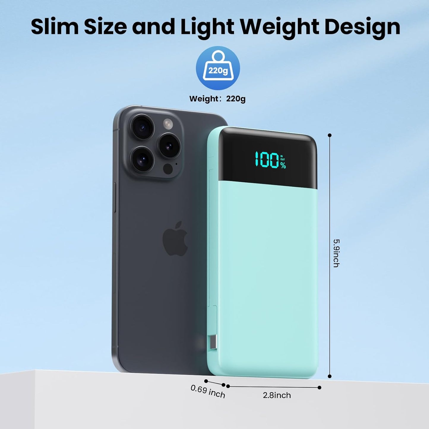 Portable Charger for iPhone with Built in Cables and Wall Plug,Upgraded 13800mAh Fast Charging USB C Power Bank,4 Outputs Travel Essential Battery Pack Compatible with iPhone 15/14/13/12,Samsung-Green