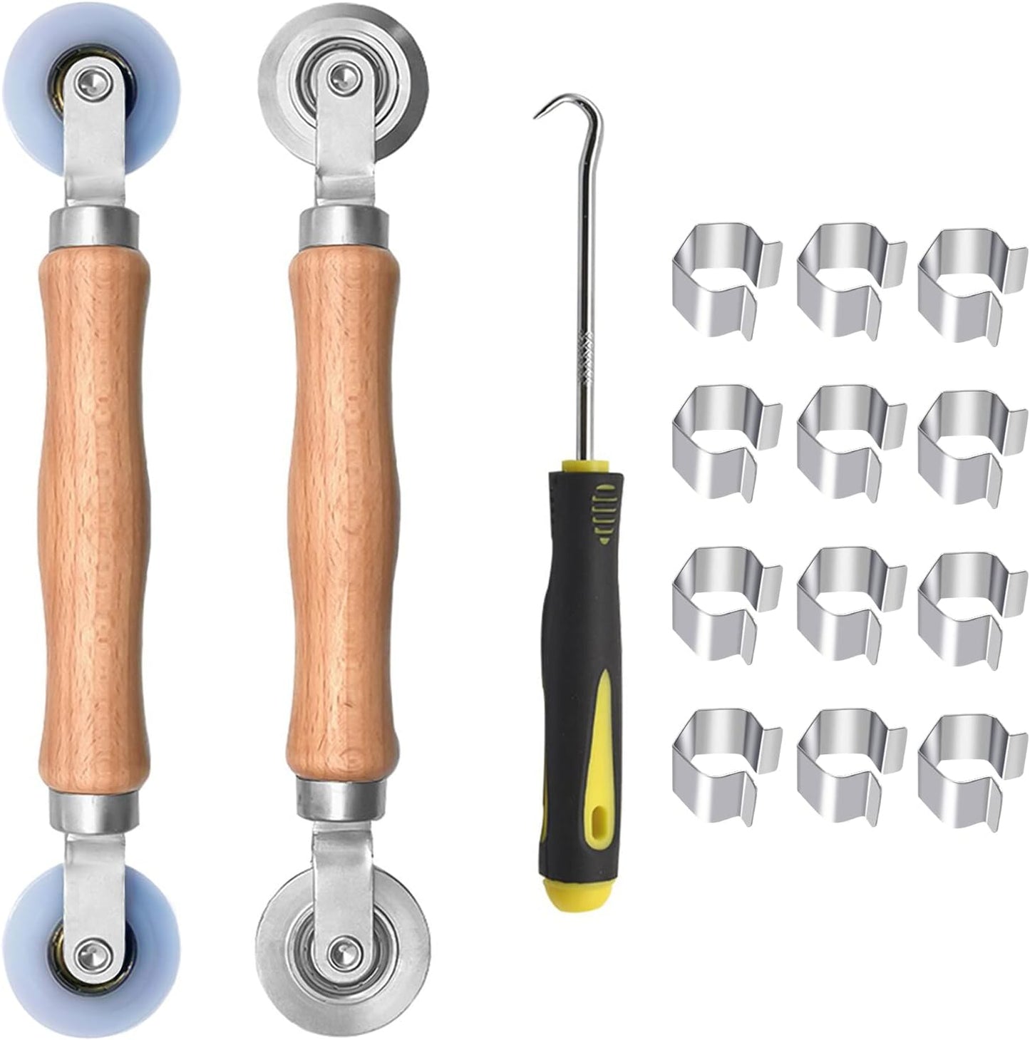 BAYTORY Upgrade Window Screen Repair Kit, Steel/Nylon Roller Tool with Bearing, Spline Removal Hook and 12Pcs Screen Clips Replacement for Installing Door Mesh Screens