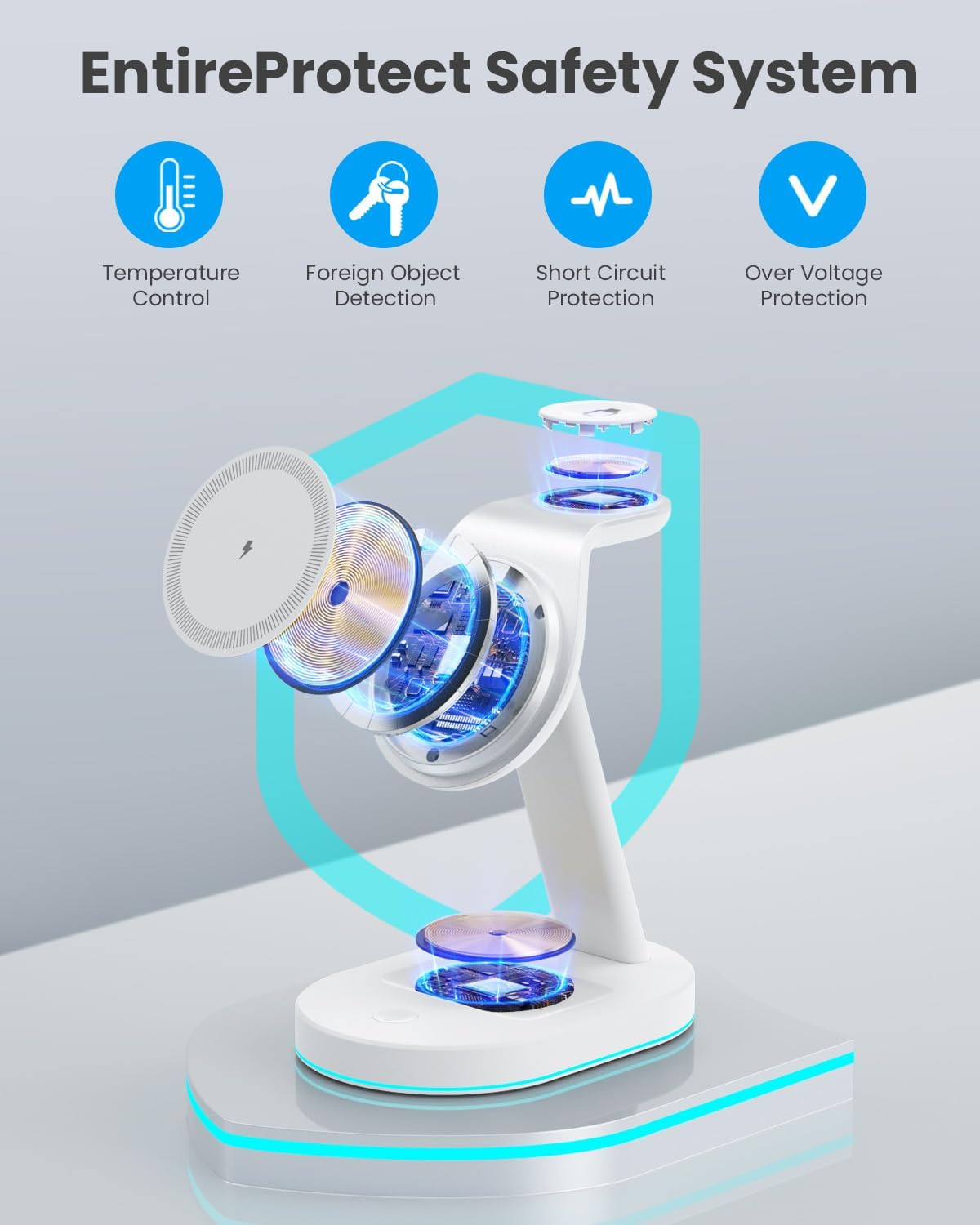 3 in 1 Wireless Charger Charging Station for iPhone,Qi2 Certified 15W Magnetic Charging Stand for Mag-Safe with 30W USB C Adapter&Friendly Night Light for iPhone 16/15/14/13/12,Apple Watch,AirPods