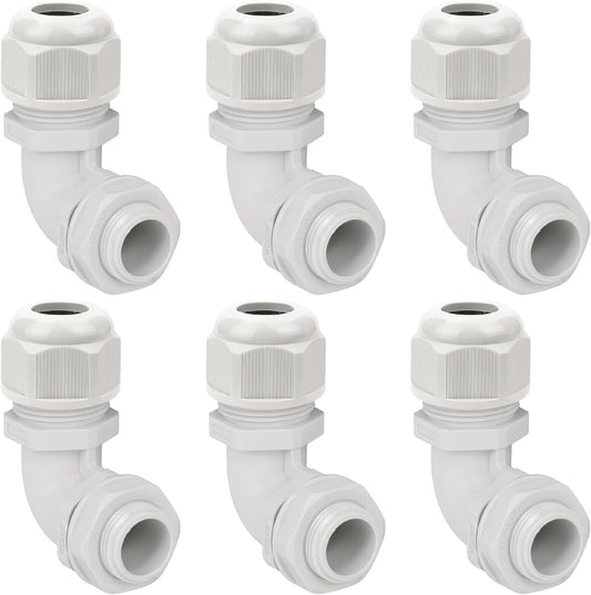 LeMotech M20 Cable Gland, 90 Degree Adjustable 9-14mm Strain Relief, Cord Connectors Nylon Joints with Gaskets, 6 Pcs, Grey