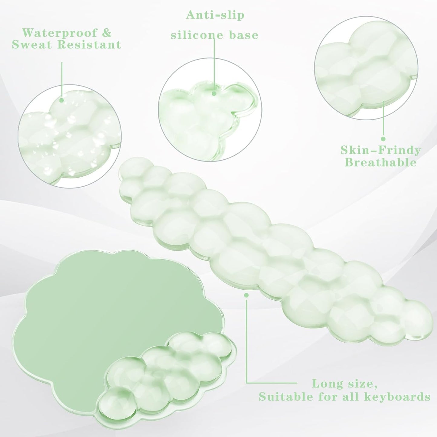 Gel Cloud Keyboard and Mouse Wrist Rest, Cute Wrist Support and Arm Support Rest for Typing Pain Relief，Suitable for Office/Computer/Laptop/Gaming Set-Green