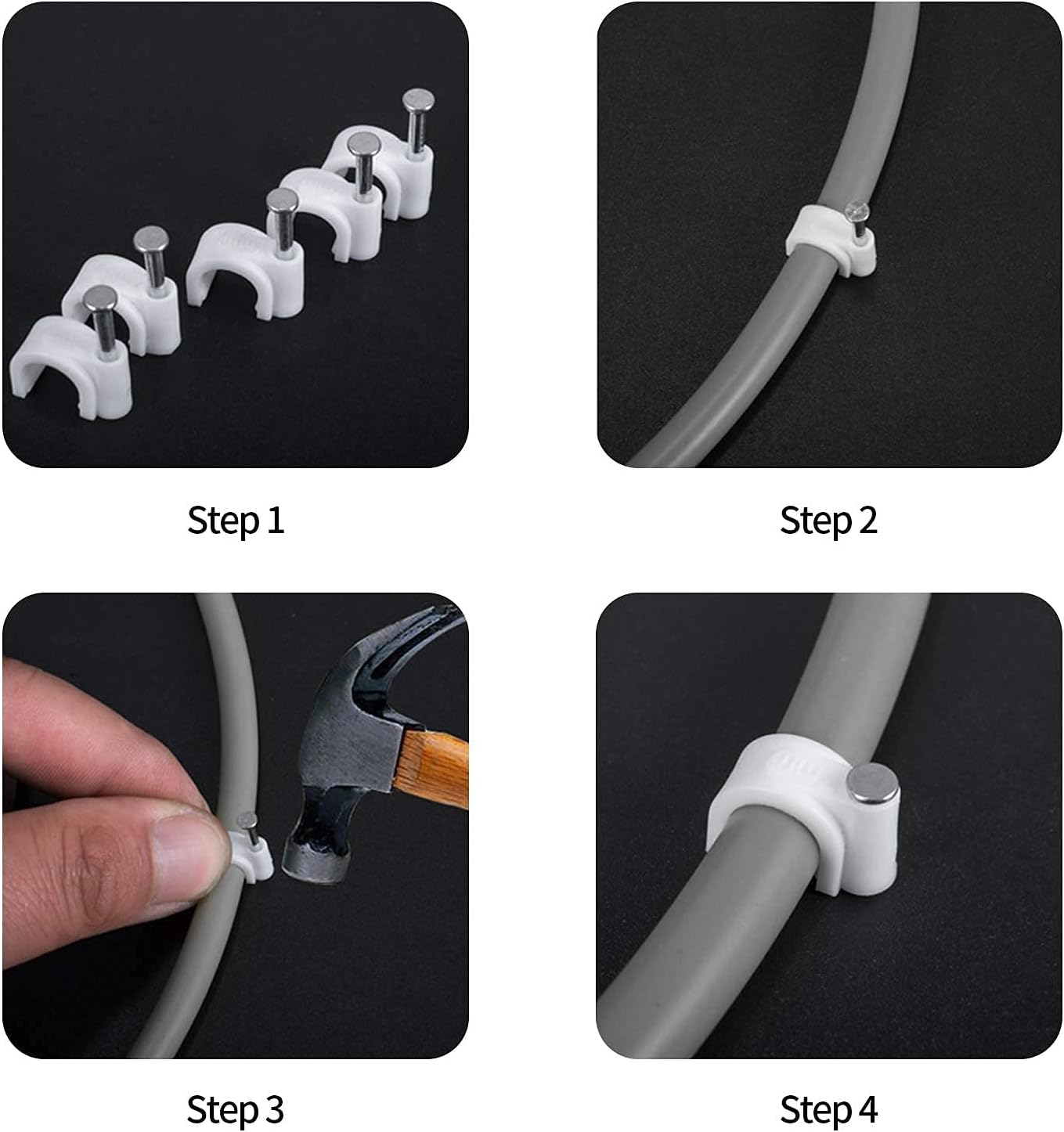 Cable Clips, 400 Pcs, 4mm 6mm 8mm 10mm, Wire Wall Clips with Steel Nails, Ethernet Cable Clips, Cable Tacks Coax Cable Clips, RG6 RG59 CAT6 RJ45 Cable Cord Clips, White…