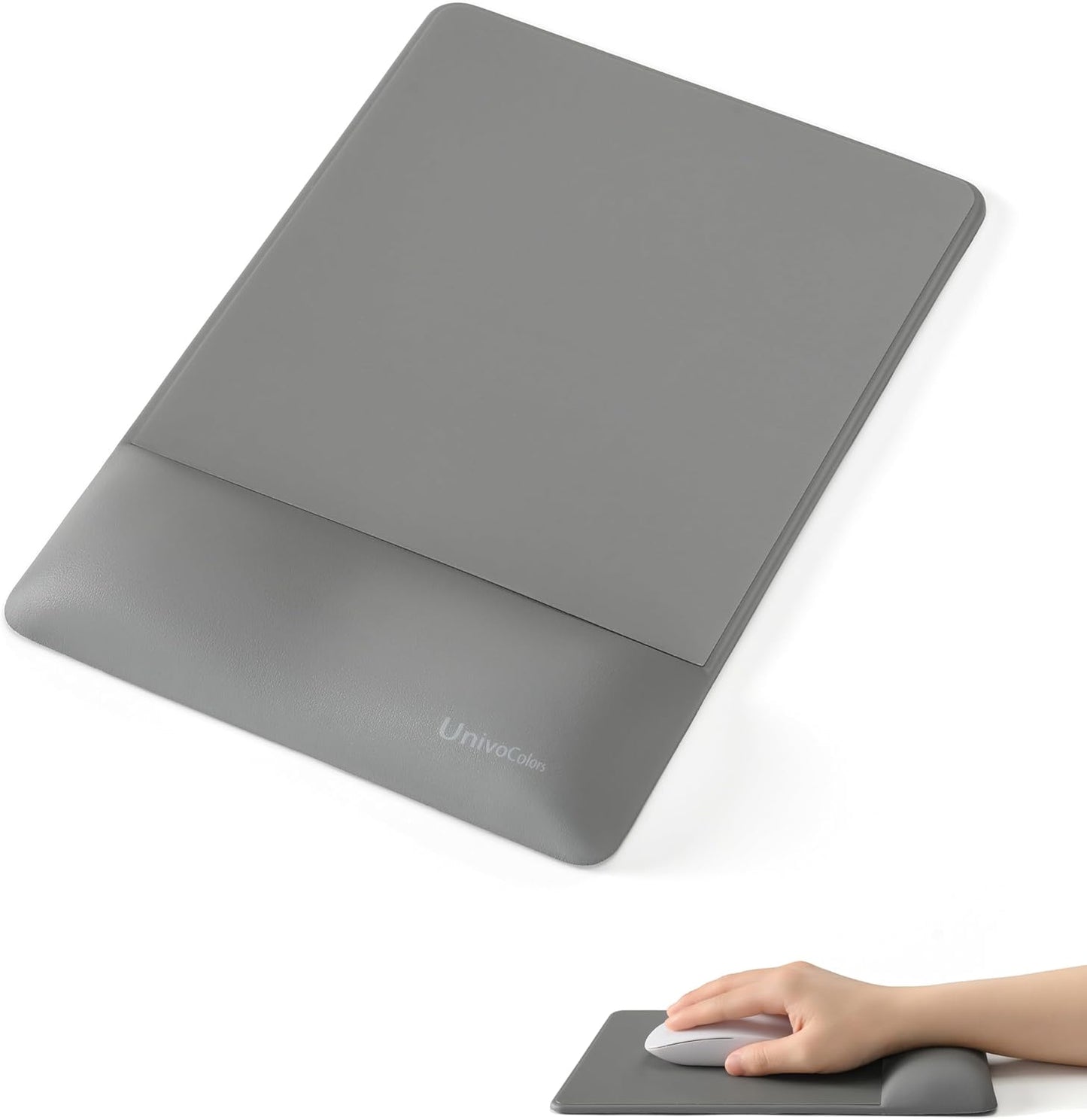 univo colors Design-Wave Wrist Rest Mouce Pad,PE Mouse Sliding Panel+Artificial Sheepskin+Memory Foam+Ergonomic+Anti-Slip Gel,Resilience Support During Work and Gaming,Mouce Accessory,Grey
