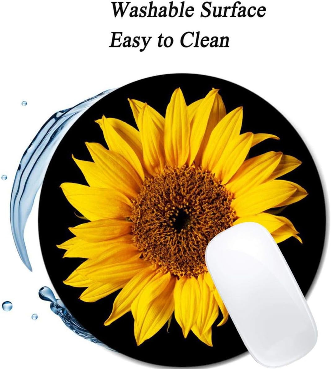 Sunflower On Black Sun Flower Mouse Pad Round Non-Slip Rubber Mousepad Laptop Office Computer Decor Cute Desk Accessories Customized Design Mouse Pad