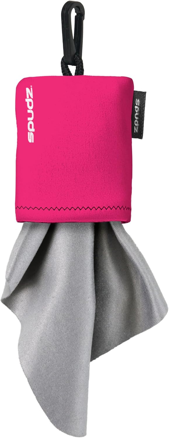 SPUDZ Classic Microfiber Lens Cleaner – Clip-On Pouch, Washable – for Binoculars, Scopes, Glasses, Screens | Pink, 10 x 10 Inch (2-Pack)