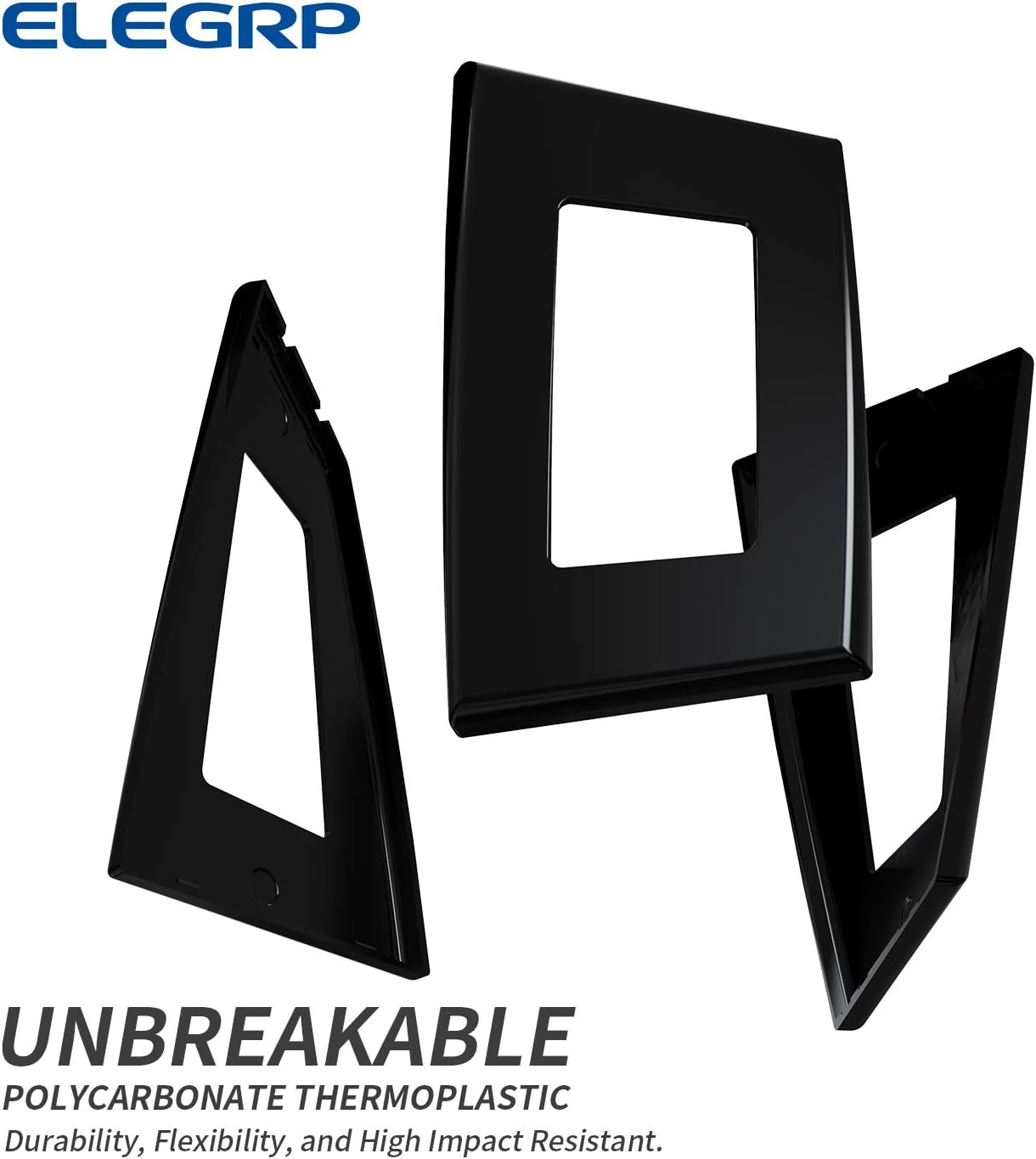 ELEGRP 1-Gang Screwless Decorative Wall Plates, Standard Size Unbreakable Thermoplastic Faceplate Cover for Decorator Receptacle Outlet Switch, UL Listed (20 Pack, Glossy Black)