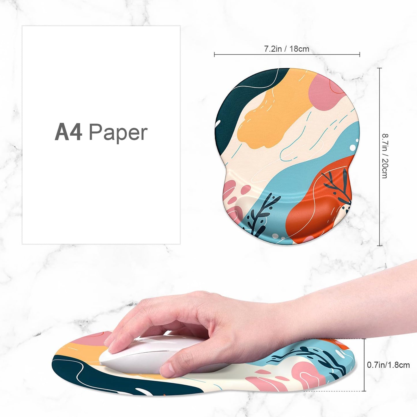 ITNRSIIET Ergonomic Mouse Pad with Gel Wrist Support Small Wrist Rest Smooth Surface Non-Slip PU Base Comfortable Office Supplies Pain Relief, 8.7 x 7.2 inches, Art Style Pattern