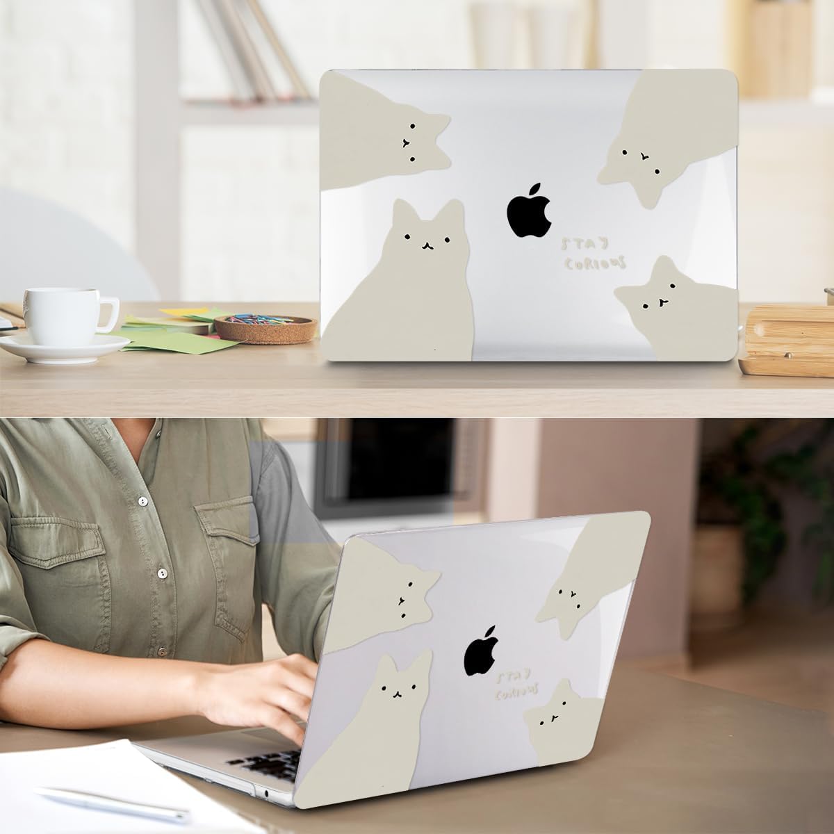 for 2025 2024 2023 2022 MacBook Air 13 inch Case M4 A3240 M3 A3113 M2 A2681 with Touch ID& 13.6" Liquid Retina Display, Plastic Hard Shell&Keyboard Cover&Screen Film&Webcam Cover, Cats