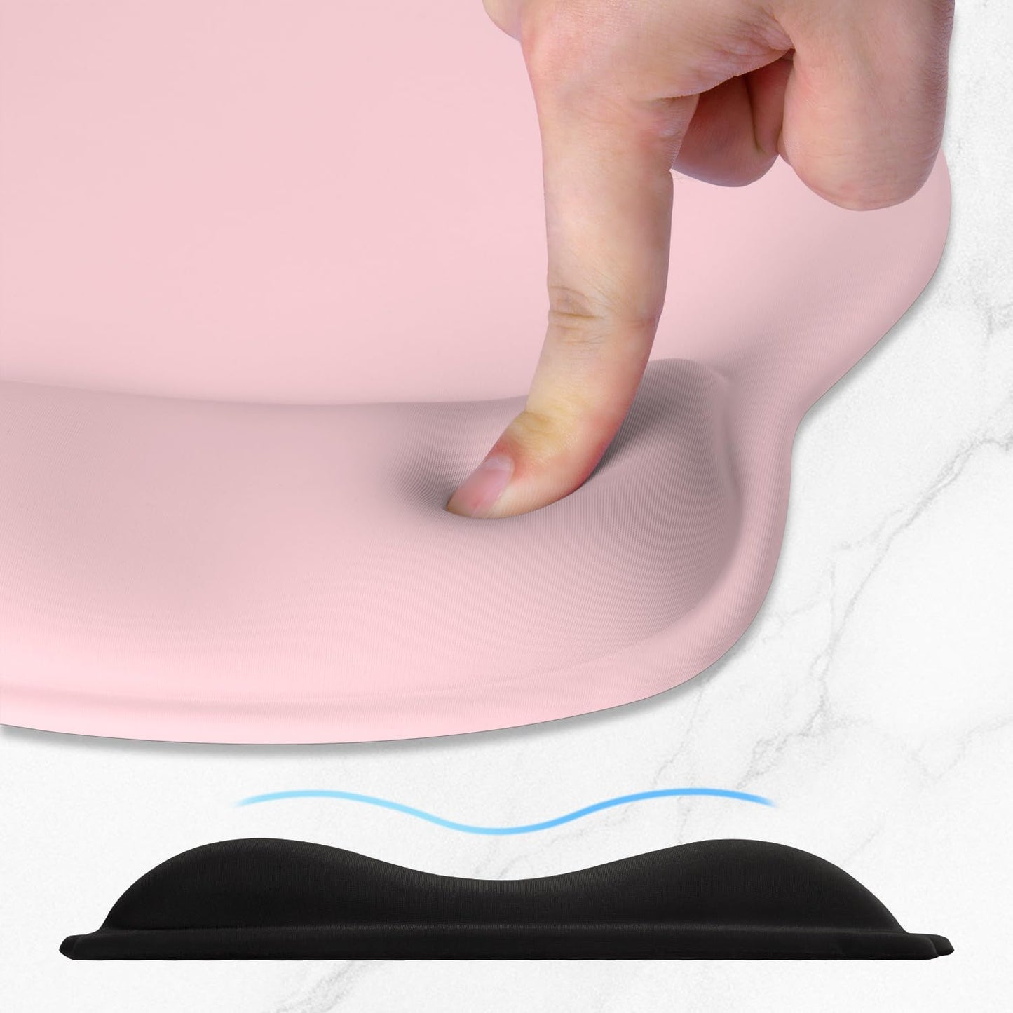 ITNRSIIET Ergonomic Mouse Pad with Wider Memory Foam Wrist Rest +17%, Curved Cushion Reduces Pressure 20%, Pain Relief, Non-Slip, Smooth, Cute Color Desk Accessory, 9.85 x 9 inch, Blush Pink