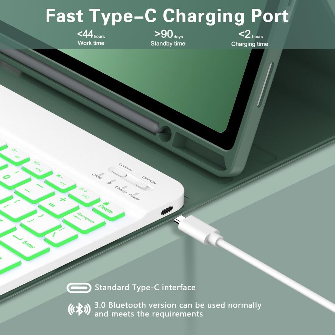 Keyboard Case for Samsung Galaxy Tab A9 Plus 5G 11 inch 2023 (SM-X210/X216/X218), 7 Color Backlit Detachable Keyboard Bluetooth, Smart Folio Cover with S Pen Holder for Galaxy Tab A9+ 11"(Dark Green)