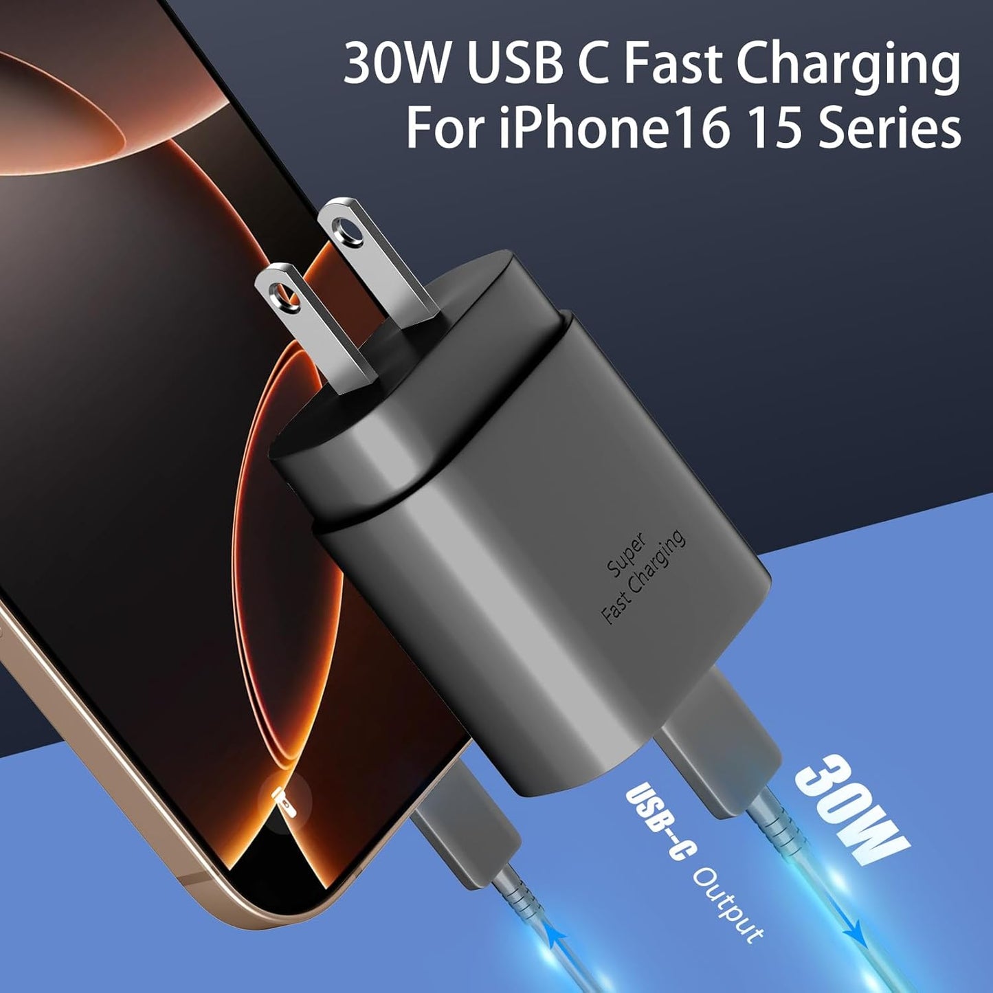 Phone 16 15 Charger Fast Charging,30W USB C Wall Charger Phone 16 15 Pro Max Chargers Block &10FT Long USB C Cable Cord for Phones 16 15/16 15 Pro Max/16 15 Pro/15 Plus/pad12.9 Galaxy S24 Ultra Plus