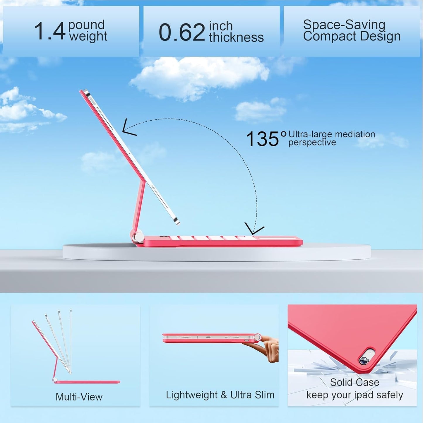 for iPad 11th (A16) & 10th Generation Case with Keyboard – Magic-Style Magnetic – Floating Cantilever Stand - Multi-Touch Trackpad Keyboard Case for iPad 11 inch 2025&10th Gen 10.9 inch (Rose Red)