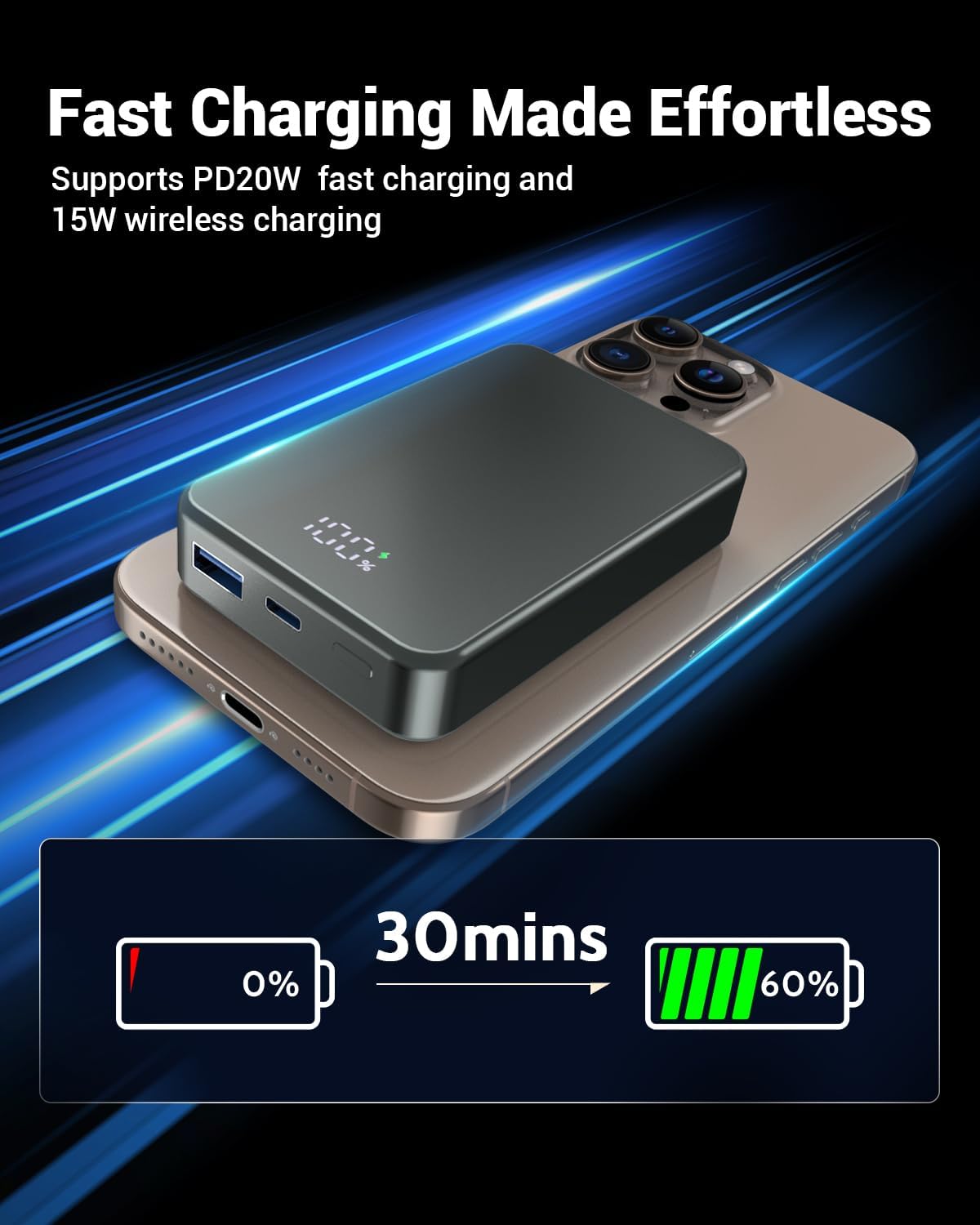 Magnetic Power Bank 26800mAh for Magsafe Portable Charger, Aluminum Alloy Large Capacity 20W USB-C in&Out Wireless Fast Charging Battery Pack for iPhone16 Plus Pro Max/15/14/13/12 Series, Silvery Gray