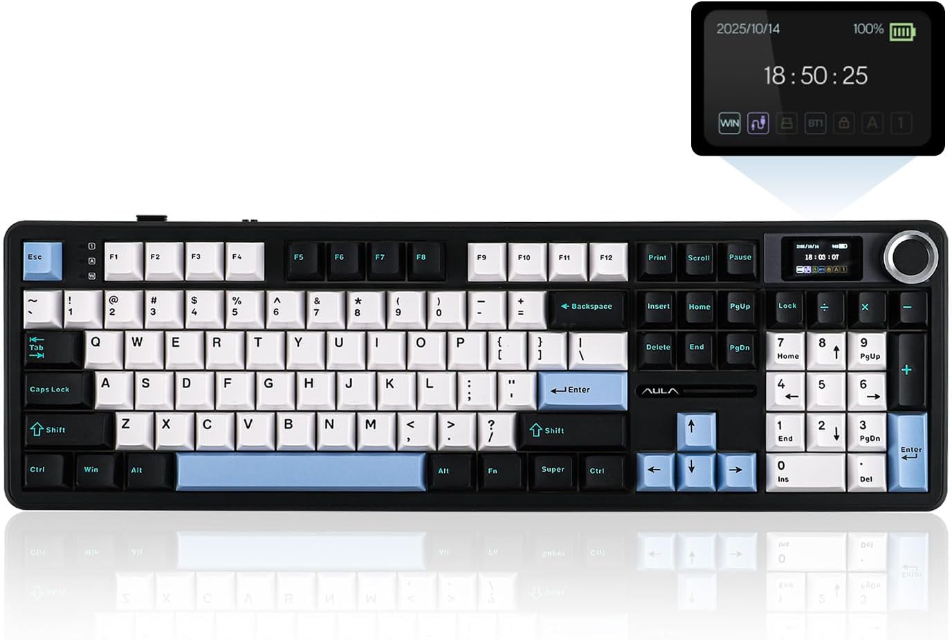 EPOMAKER X Aula F108 PRO Wireless Gaming Keyboard with Screen, 8000mAh Battery, 104 Hot-Swappable and Programmable Keys and Knob, RGB Backlight, for Mac/PC/Android (Blue&White&Black)