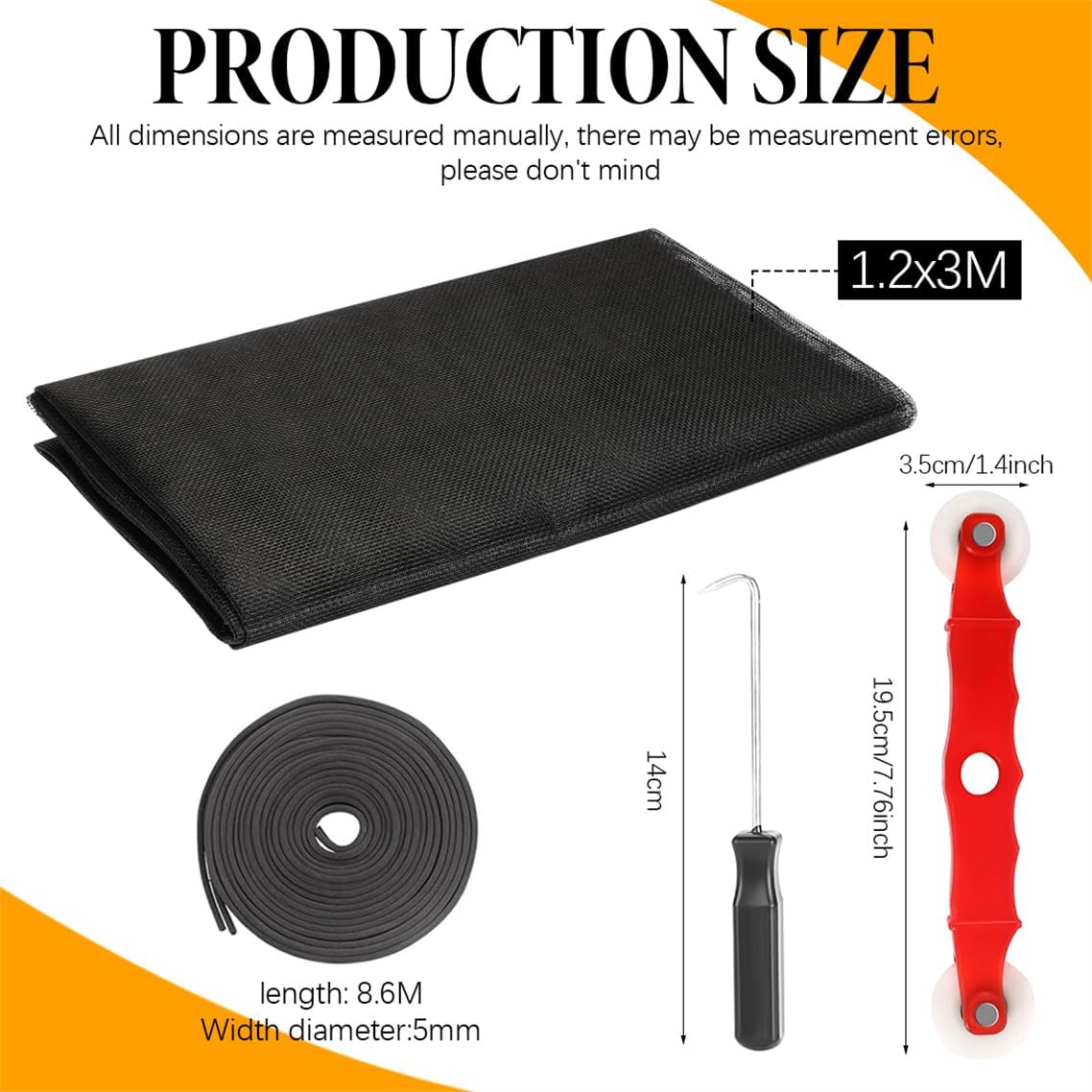 Window Screens Replacement Kit 47"x118" Adjustable Screen Mesh Easy DIY Project with Rolling Tool Spline for Sliding Doors Patio, Black