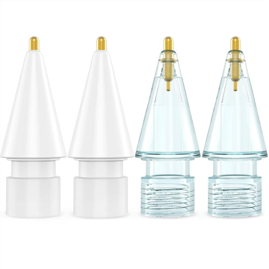 NIUTRENDZ 4 Pack Replacement Tips for Apple Pencil 2nd Generation and 1st Generation Fine Point Metal Tip, Wear-Resistant & Precise Control (1.95mm, White + Blue)