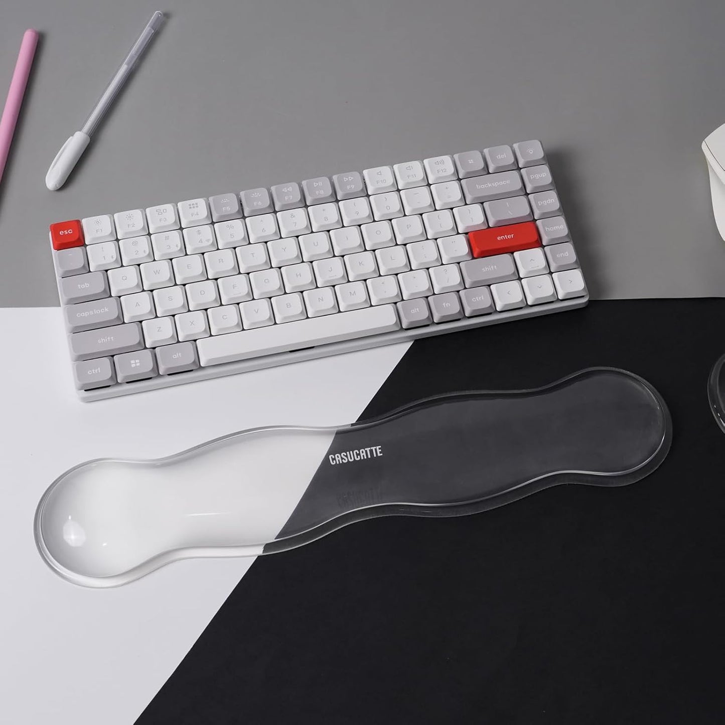 CASUCATTE-Clear Gel Wrist Rest for Keyboard - Super Non-Slip, Soft & Comfortable, Washable, Relieve Office or Gaming Wrist Pain