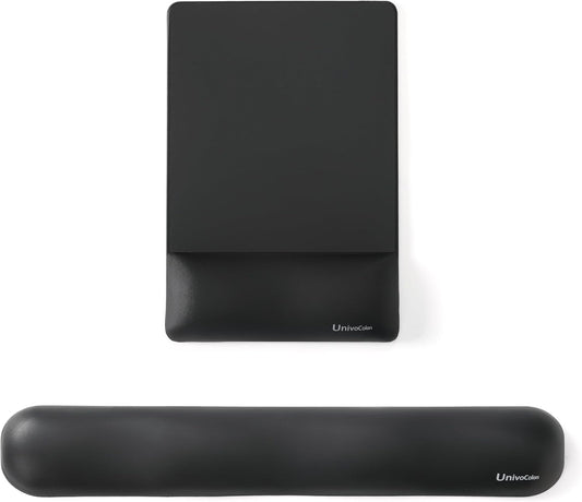 UnivoColors Design-Wave Set of Keyboad Wrist Rest & Mouce Pad,Artificial Sheepskin+Memory Foam+Ergonomic+Anti-Slip Gel, Resilience Support During Work and Gaming,Keyboard Accessory,Black