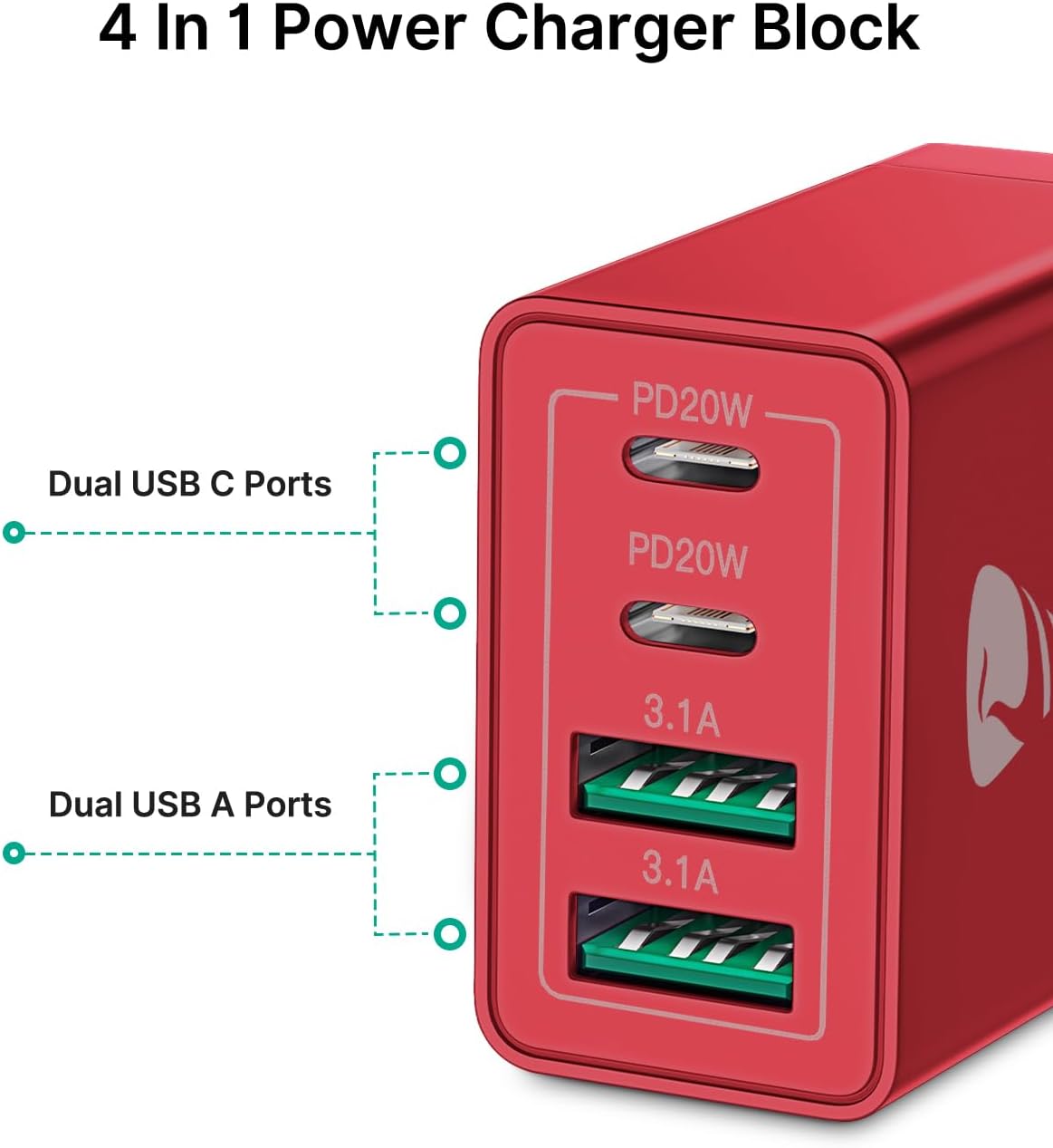 USB C Charger Block 2-Pack, Aiminu 40W 4-Port Fast USB C Charger Cube PD Power Delivery Fast Type C Charging Block Plug Adapter for iPhone 16/15/14/13/12/11/Pro Max, XS/XR/X, iPad, Android Phones
