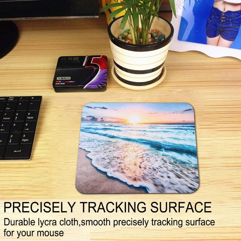 Mouse Pad, Gaming Mouse Pad, Non-Slip Rubber Base Mouse Mat with Designs for Laptop, Computer & Office, 9.5 x 7.9 x 0.12 inches (Sea and Beach)